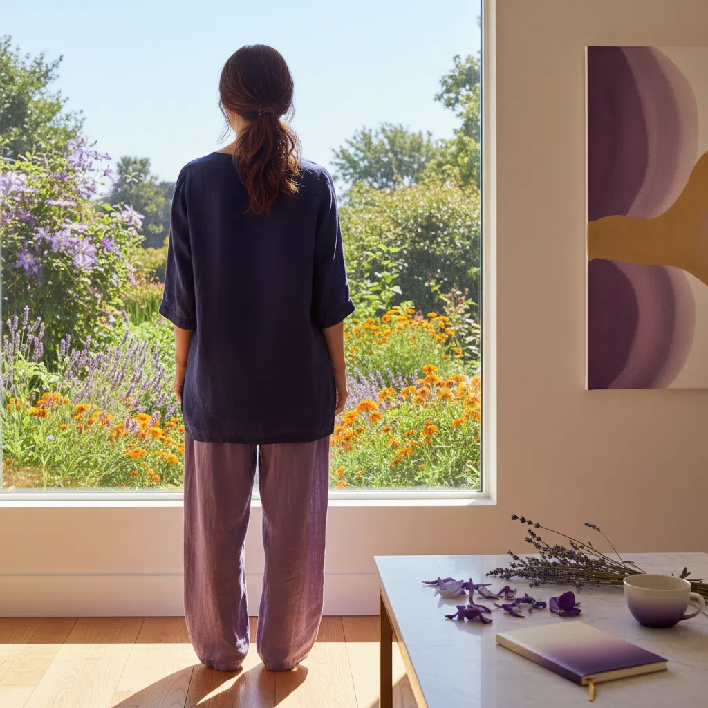 Person looking out a sunny window, representing a relaxed and energised lifestyle